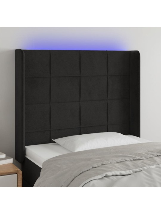 Gultas galvgalis ar LED, 103x16x118/128 cm, melns samts