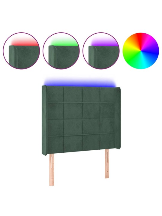 Gultas galvgalis ar led, 103x16x118/128 cm, tumši zaļš samts