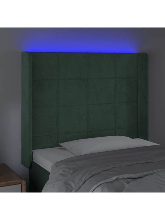 Gultas galvgalis ar led, 103x16x118/128 cm, tumši zaļš samts
