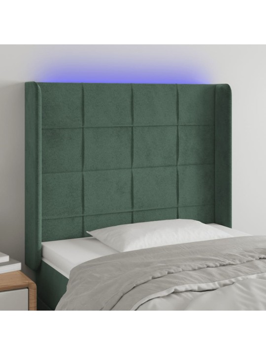 Gultas galvgalis ar led, 103x16x118/128 cm, tumši zaļš samts