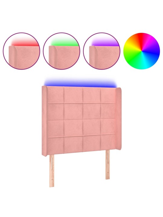 Gultas galvgalis ar LED, 103x16x118/128 cm, rozā samts