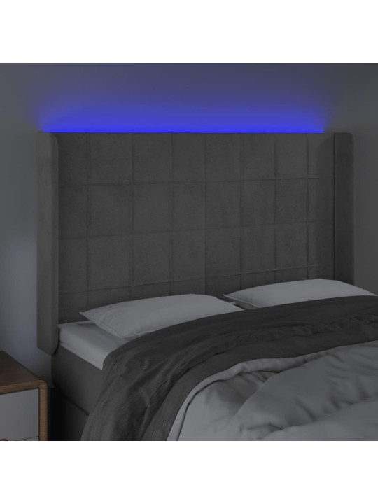 Gultas galvgalis ar led, 147x16x118/128 cm, gaiši pelēks samts