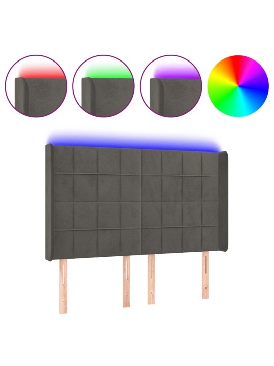 Gultas galvgalis ar LED, 147x16x118/128 cm, tumši pelēks samts