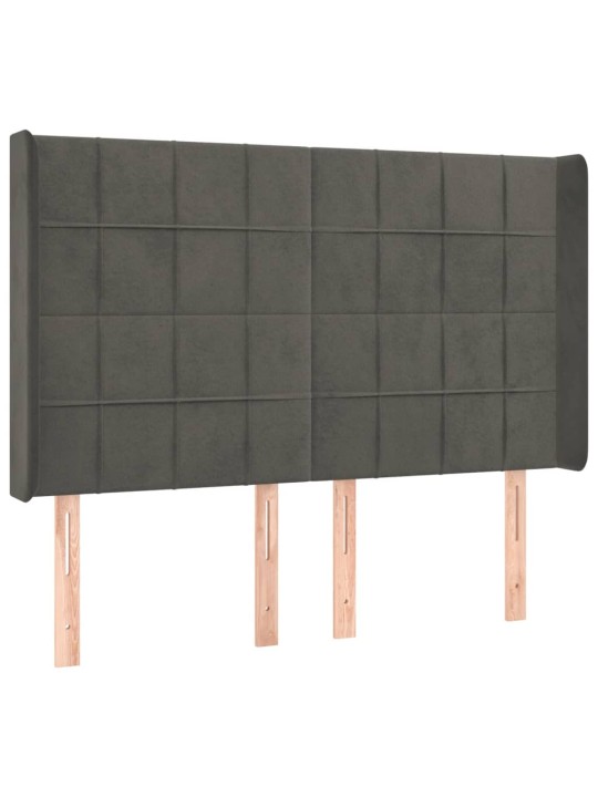 Gultas galvgalis ar LED, 147x16x118/128 cm, tumši pelēks samts