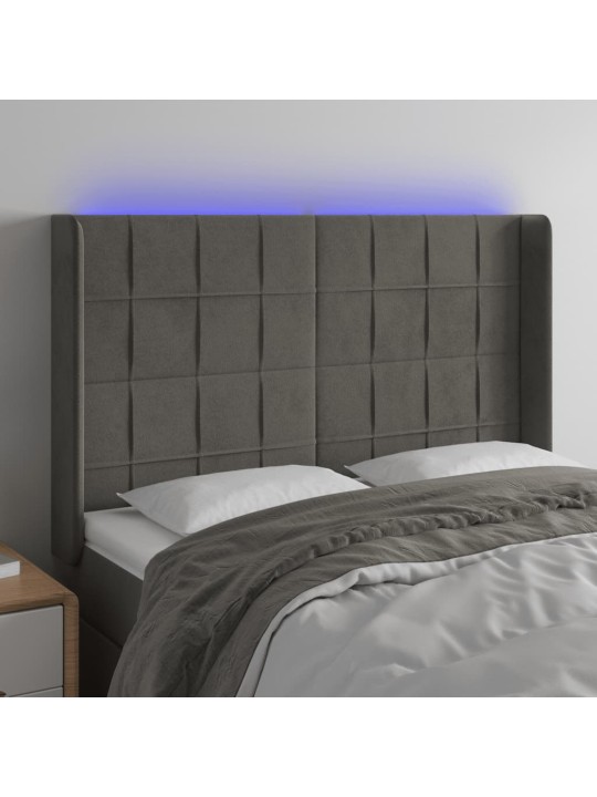 Gultas galvgalis ar LED, 147x16x118/128 cm, tumši pelēks samts