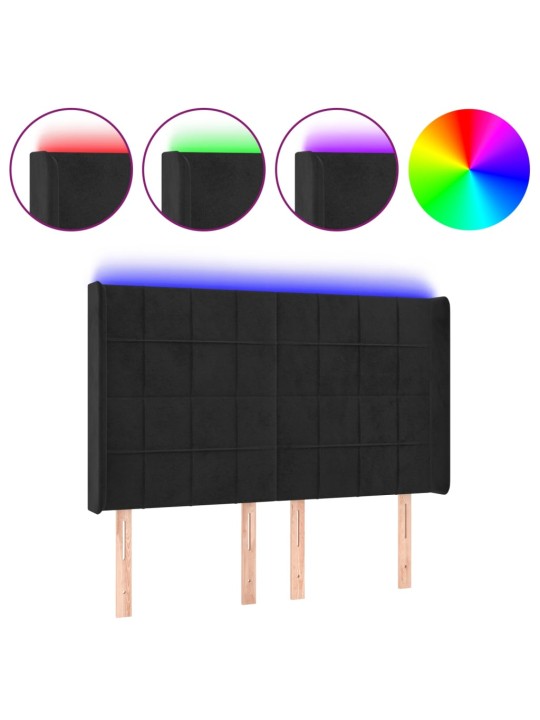 Gultas galvgalis ar LED, 147x16x118/128 cm, melns samts