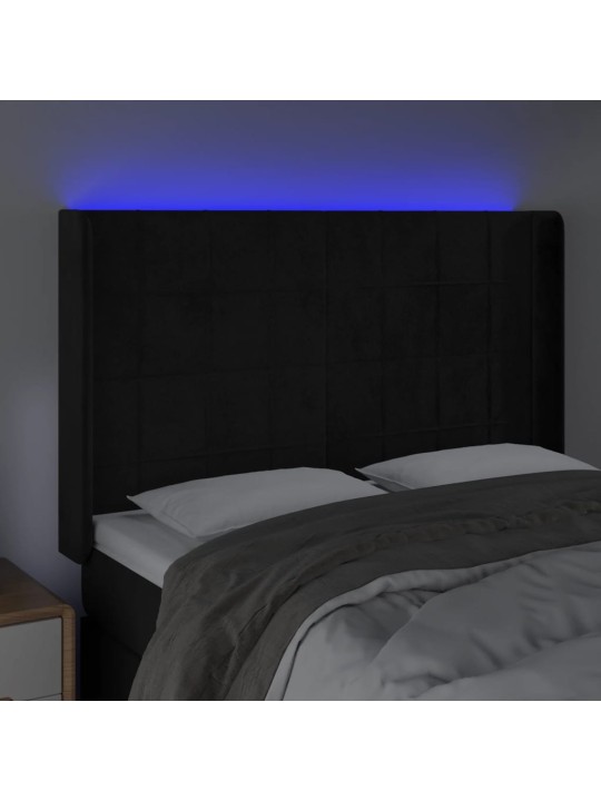 Gultas galvgalis ar LED, 147x16x118/128 cm, melns samts