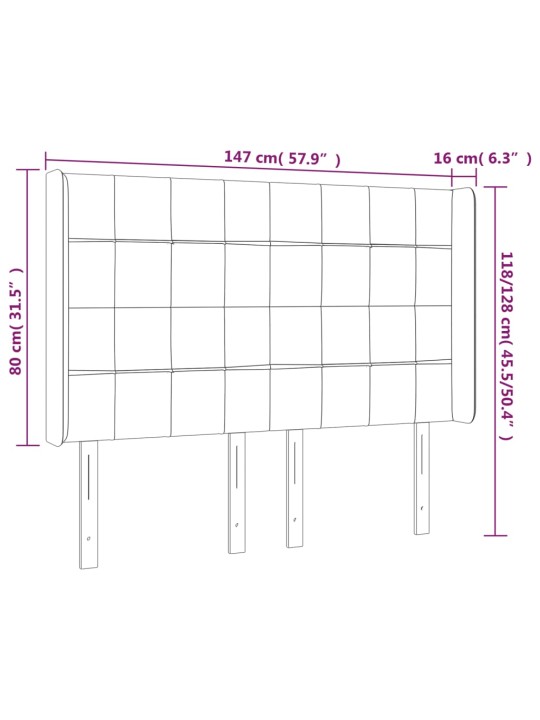 Gultas galvgalis ar LED, 147x16x118/128 cm, melns samts
