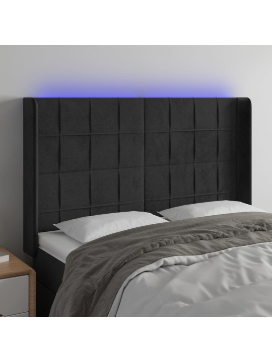 Gultas galvgalis ar LED, 147x16x118/128 cm, melns samts