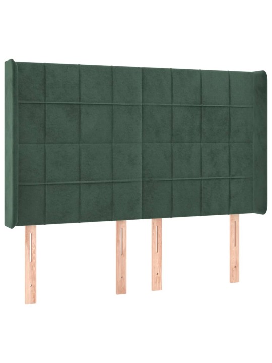 Gultas galvgalis ar led, 147x16x118/128 cm, tumši zaļš samts