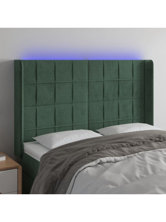 Gultas galvgalis ar led, 147x16x118/128 cm, tumši zaļš samts