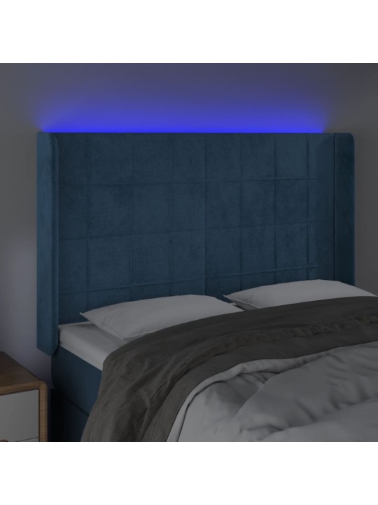 Gultas galvgalis ar LED, 147x16x118/128 cm, tumši zils samts