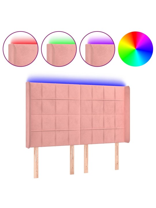 Gultas galvgalis ar led, 147x16x118/128 cm, rozā samts