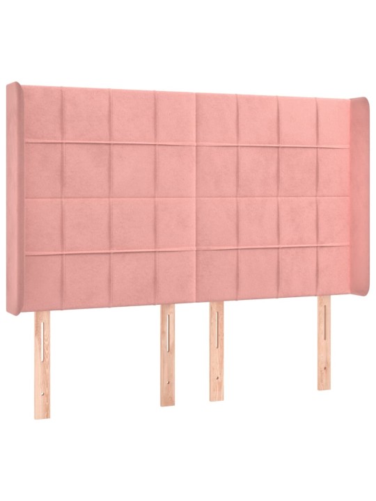 Gultas galvgalis ar led, 147x16x118/128 cm, rozā samts