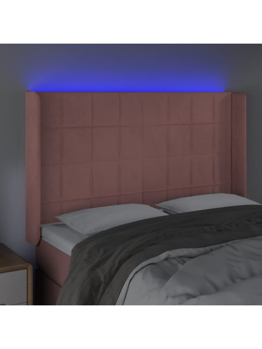 Gultas galvgalis ar led, 147x16x118/128 cm, rozā samts