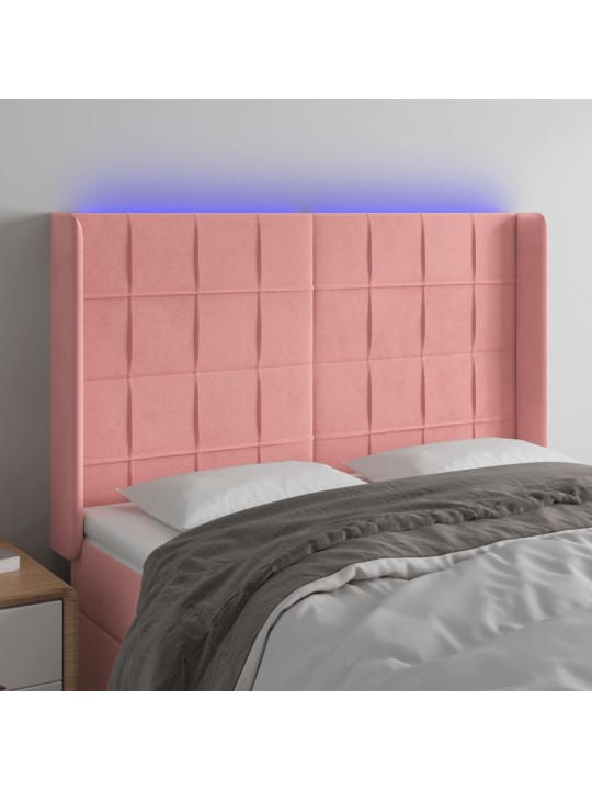 Gultas galvgalis ar led, 147x16x118/128 cm, rozā samts