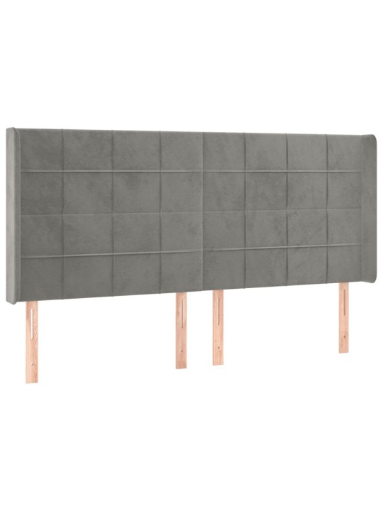 Gultas galvgalis ar LED, 163x16x118/128 cm, gaiši pelēks samts