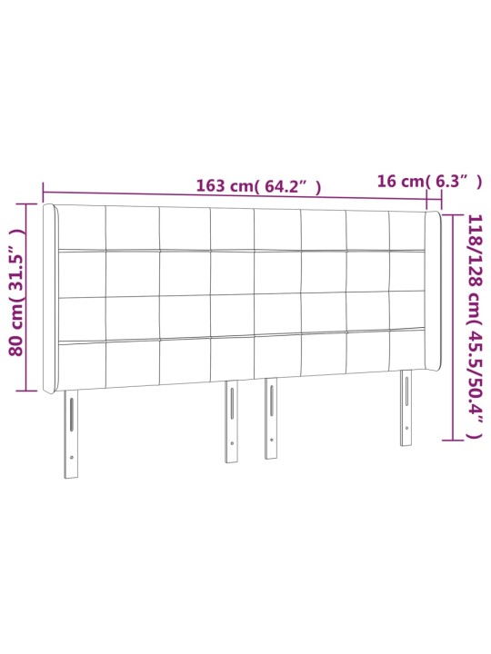 Gultas galvgalis ar LED, 163x16x118/128 cm, melns samts