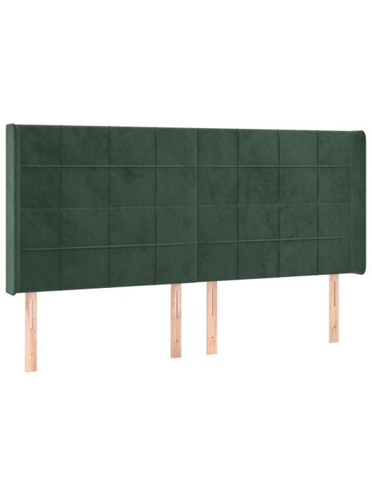 Gultas galvgalis ar led, 163x16x118/128 cm, tumši zaļš samts