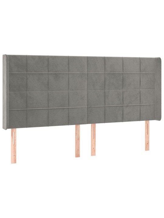 Gultas galvgalis ar led, 183x16x118/128 cm, gaiši pelēks samts