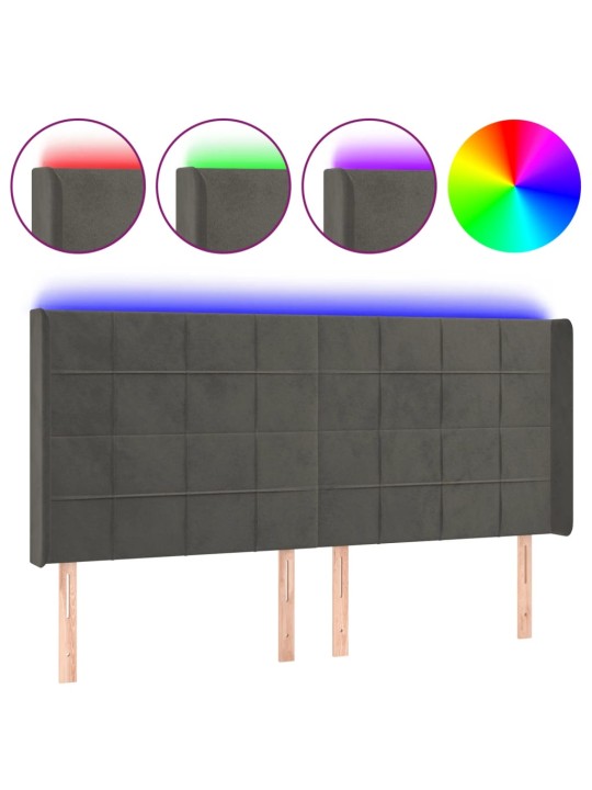 Gultas galvgalis ar led, 183x16x118/128 cm, tumši pelēks samts