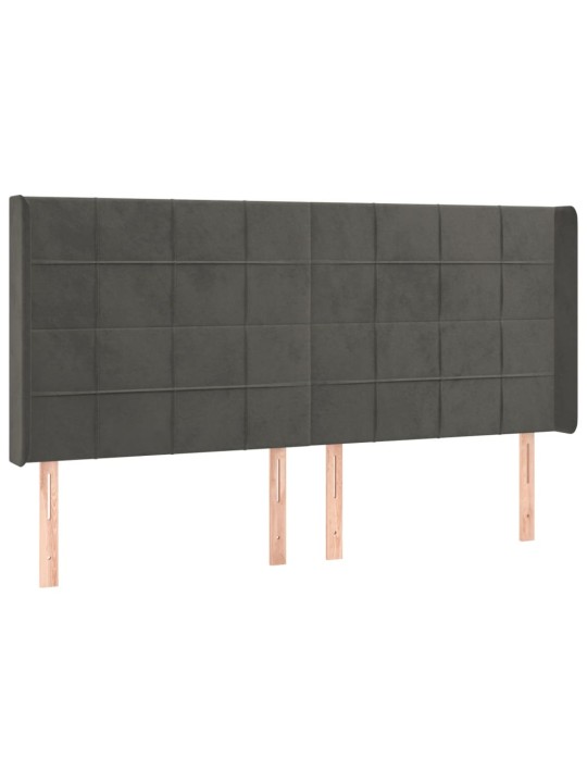 Gultas galvgalis ar led, 183x16x118/128 cm, tumši pelēks samts