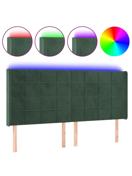 Gultas galvgalis ar led, 183x16x118/128 cm, tumši zaļš samts