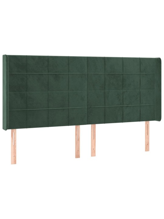 Gultas galvgalis ar led, 183x16x118/128 cm, tumši zaļš samts