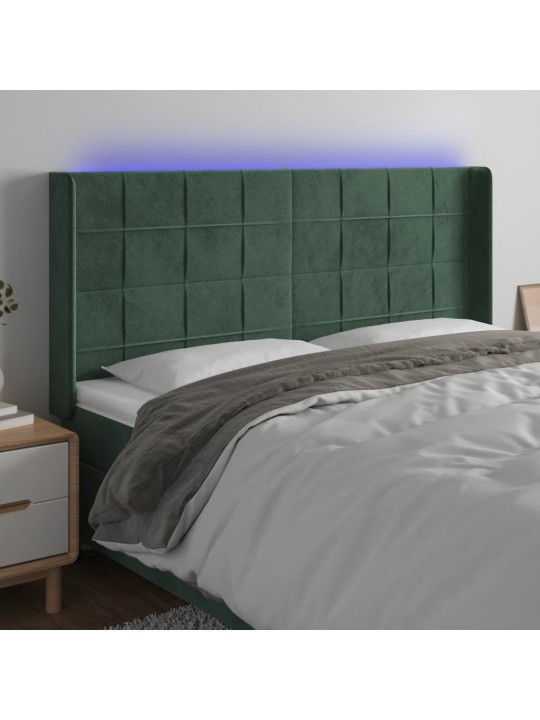 Gultas galvgalis ar led, 183x16x118/128 cm, tumši zaļš samts