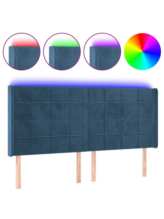 Gultas galvgalis ar led, 183x16x118/128 cm, tumši zils samts