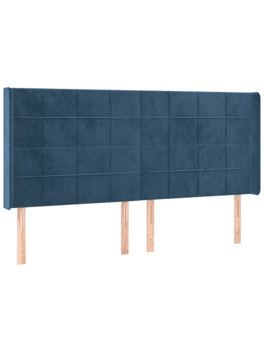 Gultas galvgalis ar led, 183x16x118/128 cm, tumši zils samts