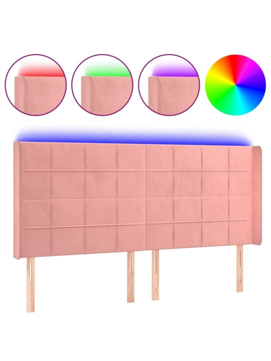 Gultas galvgalis ar led, 183x16x118/128 cm, rozā samts