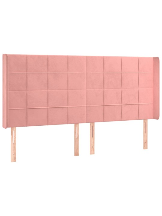 Gultas galvgalis ar led, 183x16x118/128 cm, rozā samts