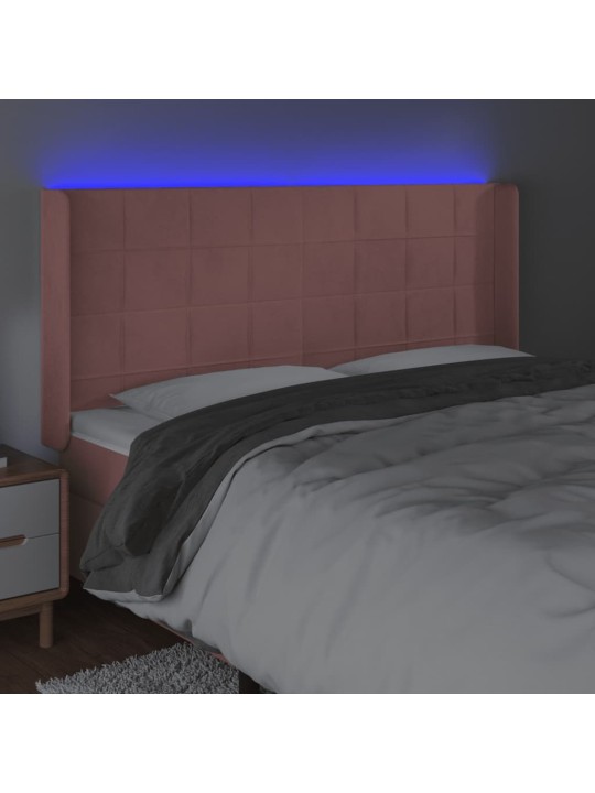 Gultas galvgalis ar led, 183x16x118/128 cm, rozā samts