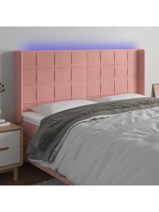 Gultas galvgalis ar led, 183x16x118/128 cm, rozā samts