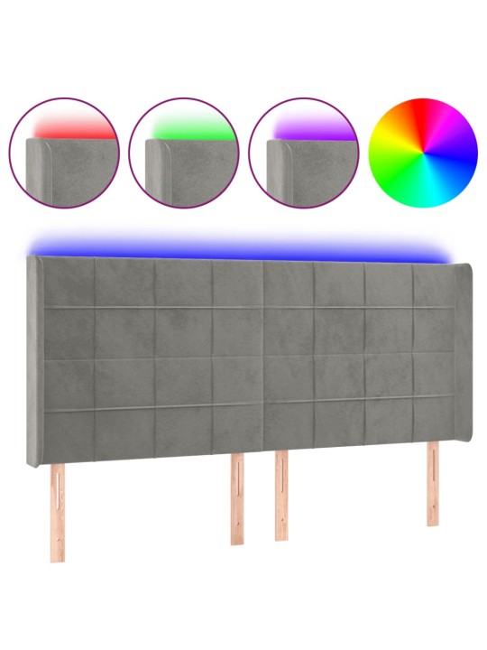 Gultas galvgalis ar led, 203x16x118/128 cm, gaiši pelēks samts