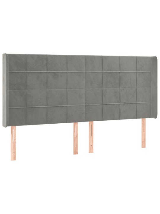Gultas galvgalis ar led, 203x16x118/128 cm, gaiši pelēks samts