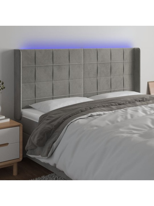 Gultas galvgalis ar led, 203x16x118/128 cm, gaiši pelēks samts