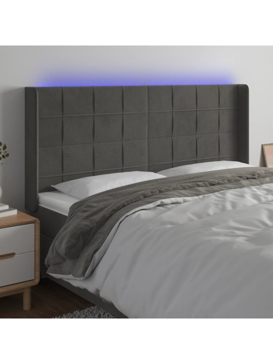 Gultas galvgalis ar led, 203x16x118/128 cm, tumši pelēks samts