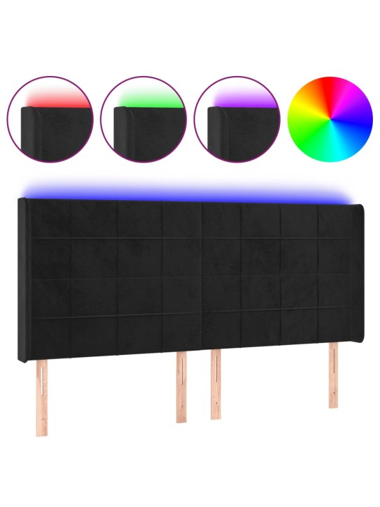 Gultas galvgalis ar led, 203x16x118/128 cm, melns samts