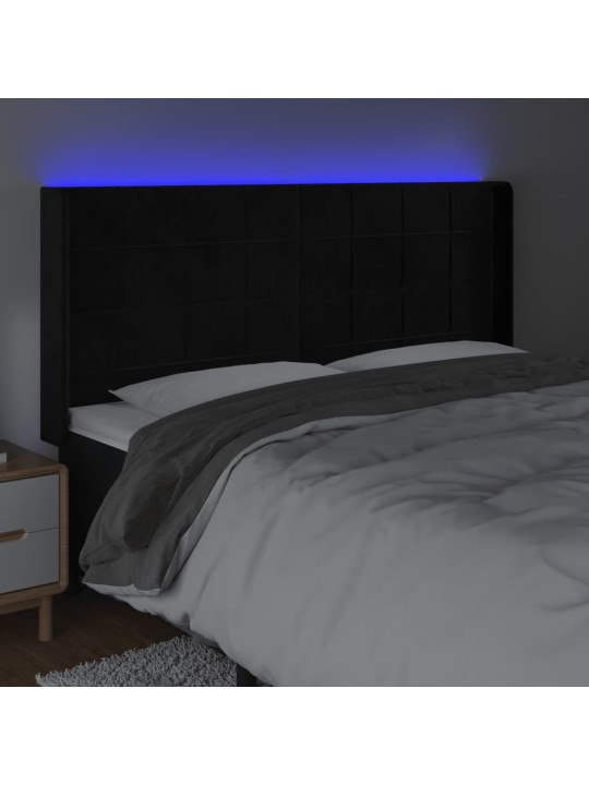 Gultas galvgalis ar led, 203x16x118/128 cm, melns samts