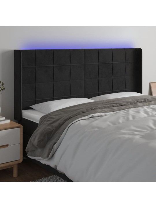 Gultas galvgalis ar led, 203x16x118/128 cm, melns samts