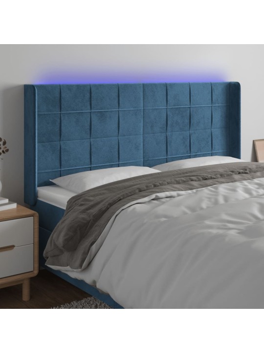 Gultas galvgalis ar LED, 203x16x118/128 cm, tumši zils samts