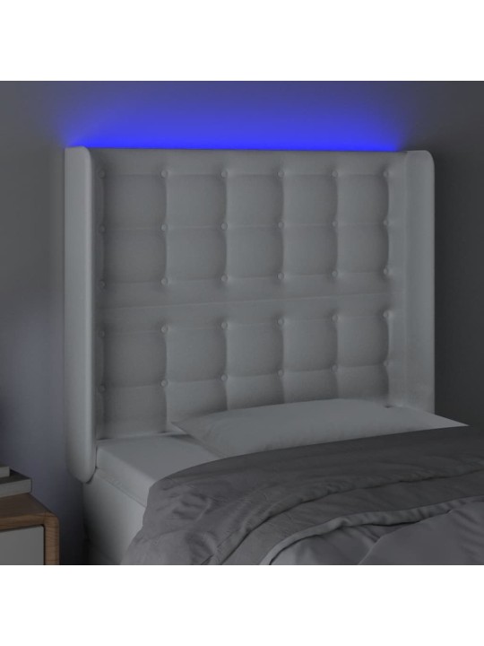 Gultas galvgalis ar led, 83x16x118/128 cm, balta mākslīgā āda