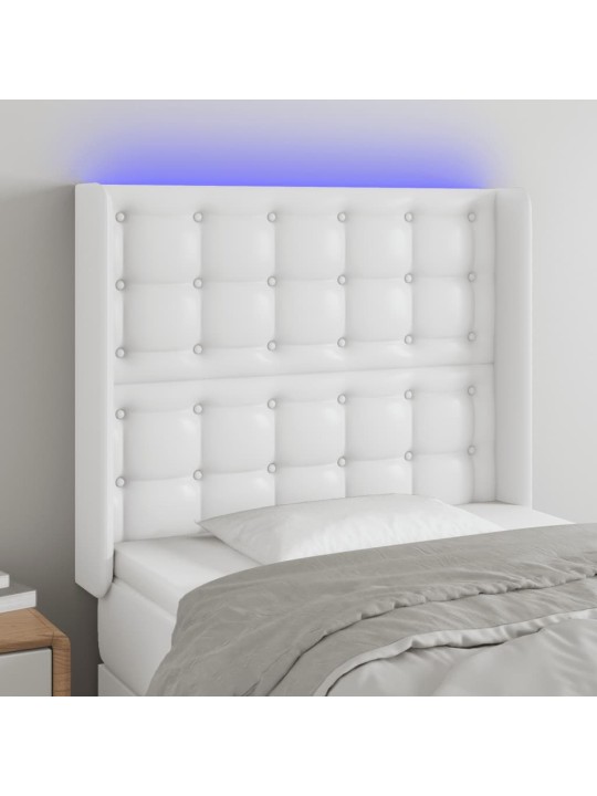 Gultas galvgalis ar led, 83x16x118/128 cm, balta mākslīgā āda