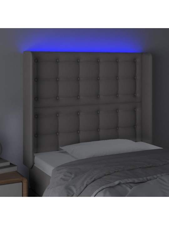Gultas galvgalis ar led, 83x16x118/128 cm, pelēka mākslīgā āda