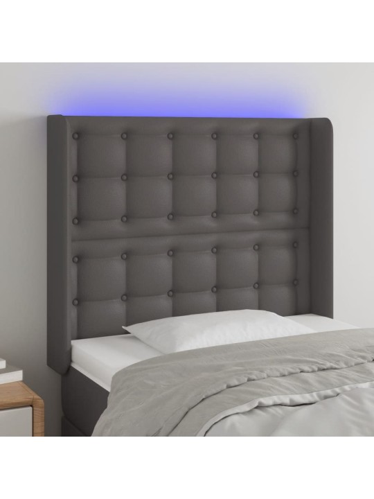Gultas galvgalis ar led, 83x16x118/128 cm, pelēka mākslīgā āda