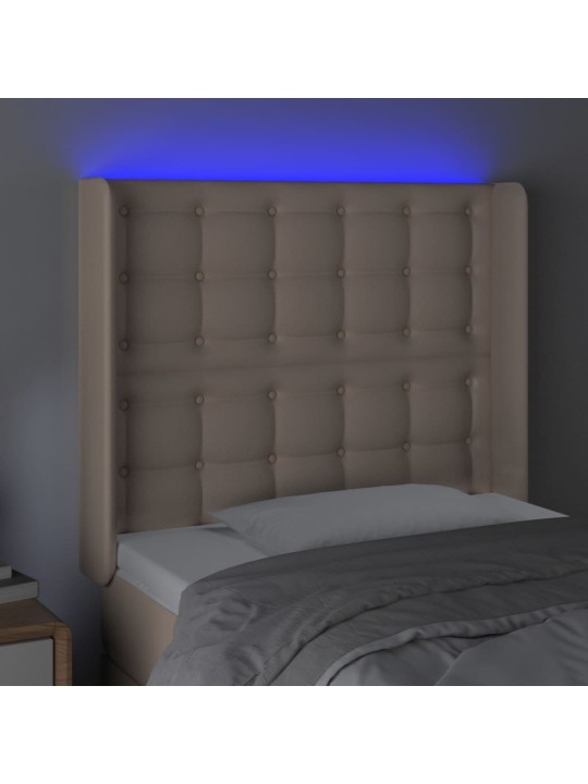 Gultas galvgalis ar led, 83x16x118/128cm, kapučīno mākslīgā āda