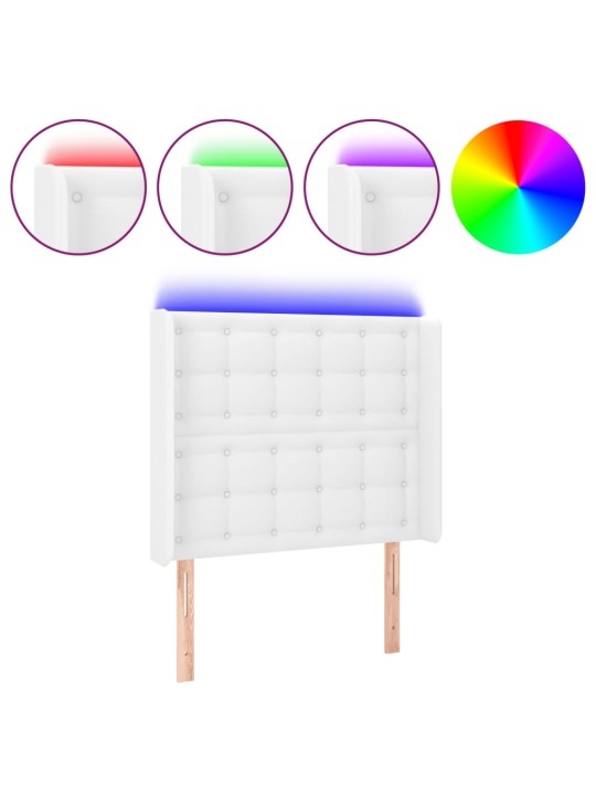Gultas galvgalis ar led, 93x16x118/128 cm, balta mākslīgā āda