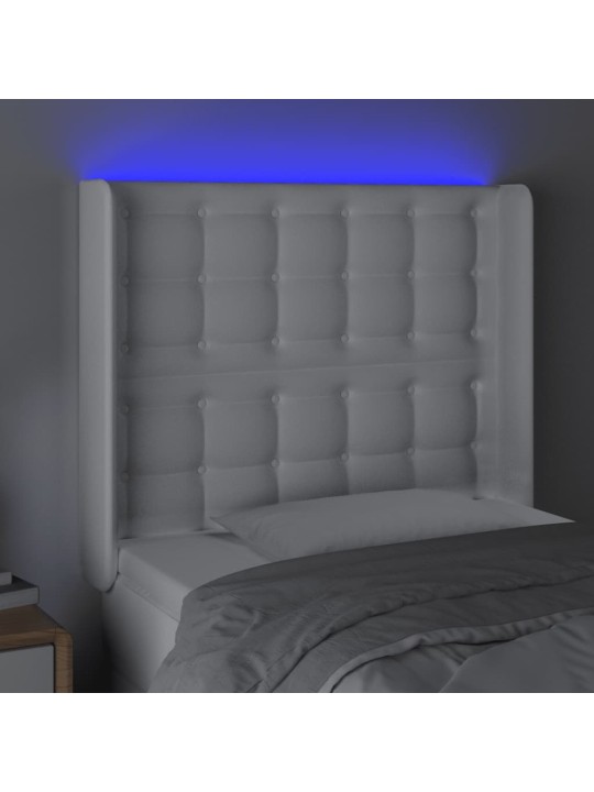 Gultas galvgalis ar led, 93x16x118/128 cm, balta mākslīgā āda